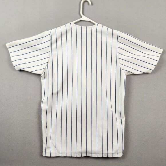 Vtg Blank Blue Pin Stripe Southern Athletic Baseball Jersey Shirt Zip Up Medium - Picture 2 of 6